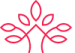 A red pixelated abstract design featuring a symmetrical plant or tree shape with multiple oval leaves.