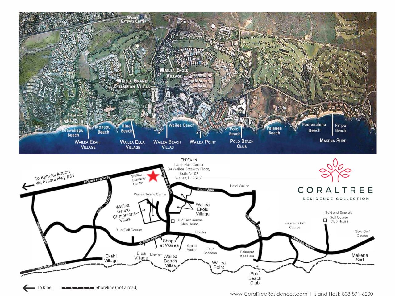 The image displays a map of Wailea, Maui, highlighting beaches, villages, and key locations for visitors. It's a guide for navigating the area.